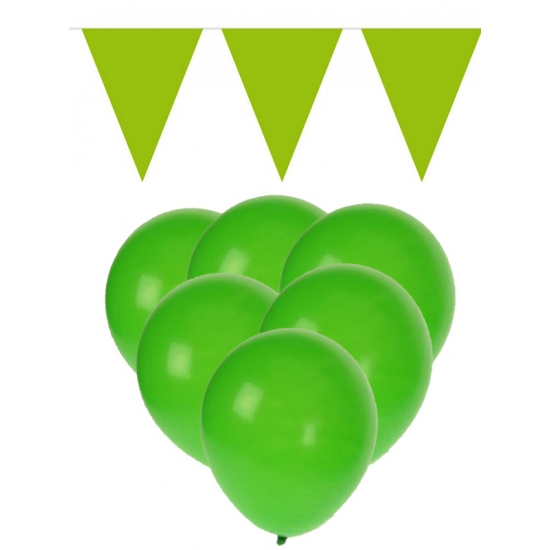 Feestpakket groen 15 ballonnen met 2 vlaggenlijnen Top Merken Winkel